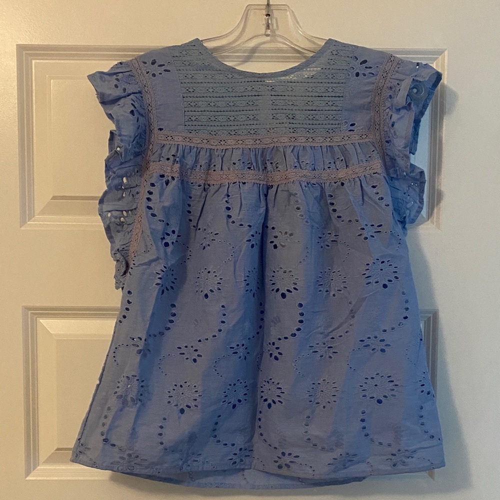 Ladies INDUSTRY cap sleeve Blue Eyelet Blouse Sz Small End of Summer buy outs!